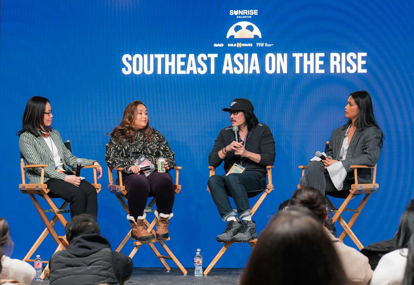 L–R: Patricia Ratulangi, Grace Moss, Tony Bui, and Geena Rocero at the "Southeast Asia on the Rise" panel at the 2024 Sundance Film Festival in Jan. 2024. L–R: Patricia Ratulangi, Grace Moss, Tony Bui, and Geena Rocero at the "Southeast Asia on the Rise" panel at the 2024 Sundance Film Festival in Jan. 2024