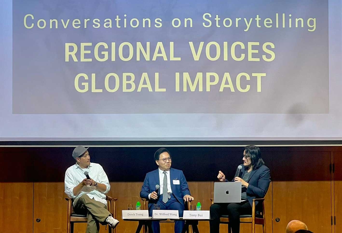 L - R: Filmmaker Derek Tsang, Hong Kong Film Development Council Chairman Dr. Wilfred Wong, and Tony Bui at the WEAI "Regional Voices, Global Impact" event in Hong Kong on Aug. 3, 2024. L - R: Filmmaker Derek Tsang, Hong Kong Film Development Council Chairman Dr. Wilfred Wong, and Tony Bui at the WEAI "Regional Voices, Global Impact" event in Hong Kong on Aug. 3, 2024