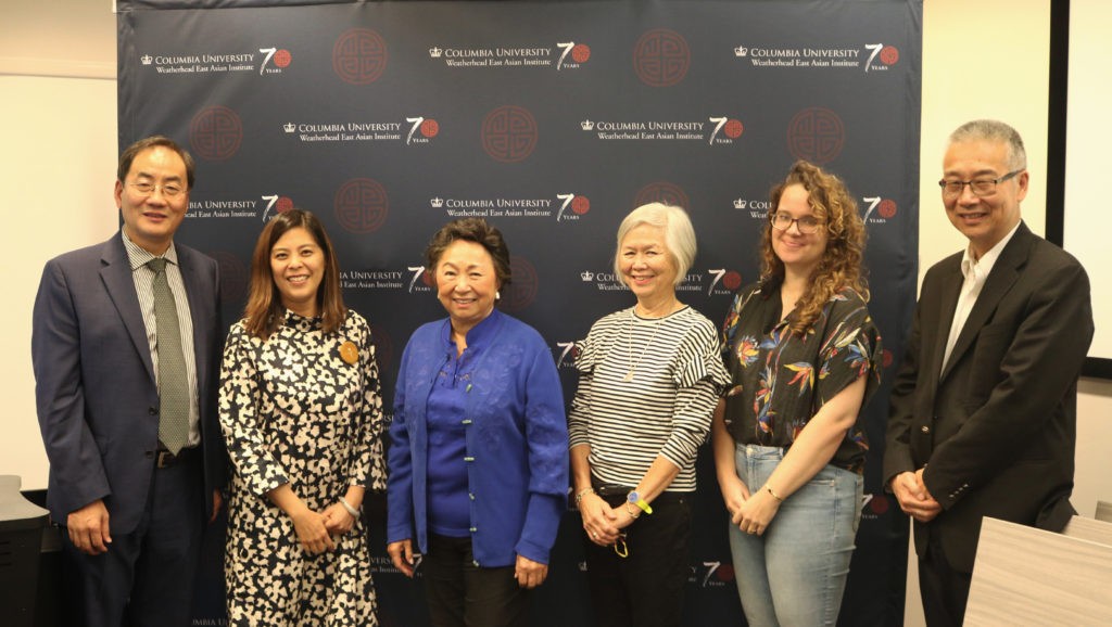 From left to right: Professor Guangyao Jin (Fudan Unversity); Professor Eugenia Lean (Columbia); Wellington Koo’s step-daughter Shirley Young; Koo’s granddaughter Ying-Ying Yuan; Columbia doctoral student Chloe Estep (current recipient of the V.K. Wellington Koo fellowship); and C.V. Starr East Asian Library Director Jim Cheng. image