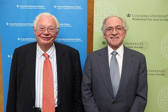 Professor Hugh Patrick (L) of the Center on Japanese Economy and Business was the moderator for the lecture. image