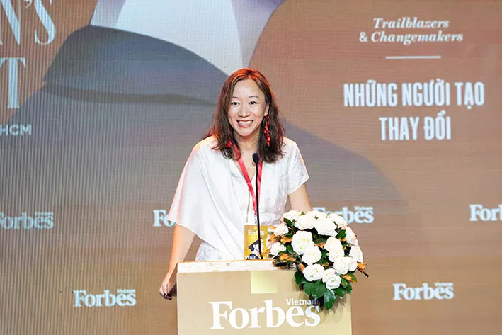 WEAI Director Lien-Hang Nguyen at the Forbes Vietnam Women's Summit in Ho Chi Minh City on Nov. 7, 2024 (Photo courtesy Forbes Vietnam)