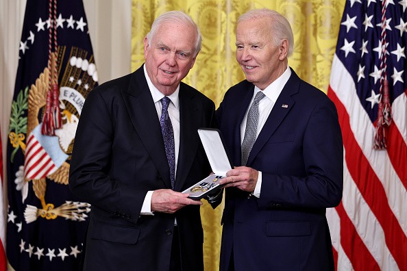 President Joe Biden presents Weatherhead Senior Advisor Thomas J. Vallely with the Presidential Citizens Medal at a ceremony in the East Room of the White House on January 2, 2025 in Washington, DC. (Chip Somodevilla/Getty Images)