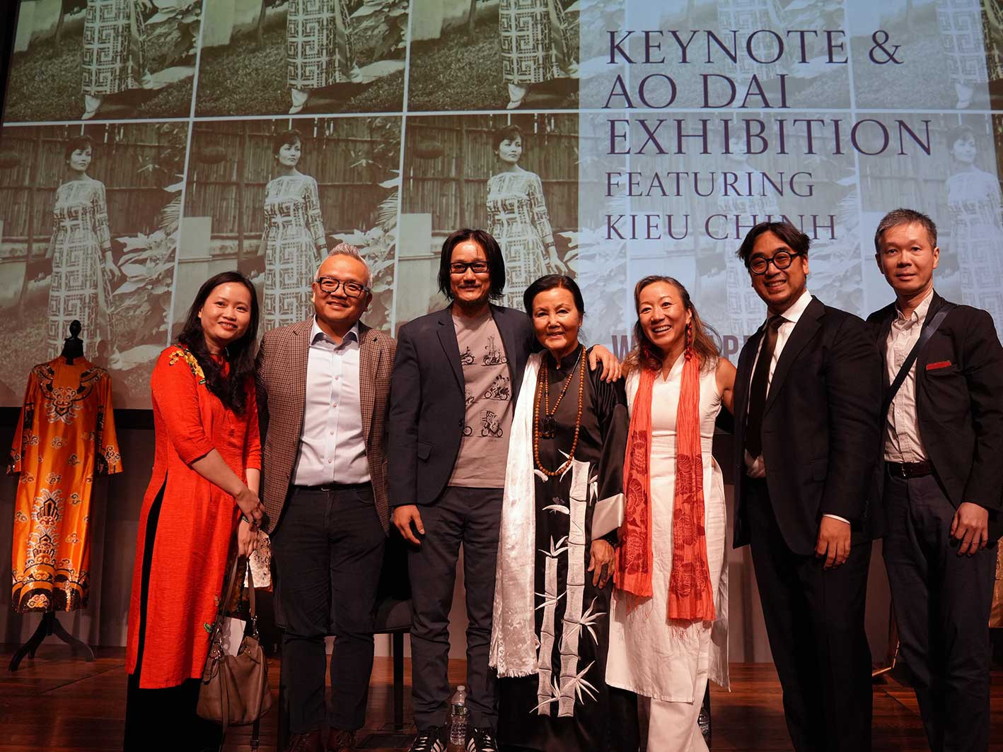 L to R: [NAME], Duy Linh Tu, Tony Bui, Kieu Chinh, Lien-Hang Nguyen, John Phan, and [NAME] at Columbia University on April 30, 2025