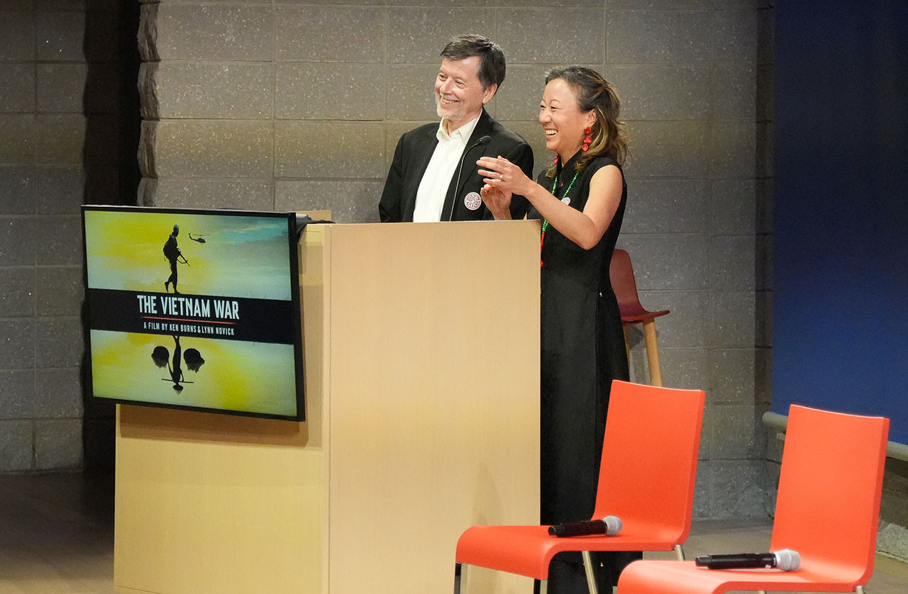 Filmmaker Ken Burns and Ken Burns and WEAI Director Lien-Hang Nguyen on May 1. Ken Burns and Lien-Hang Nguyen on May 1