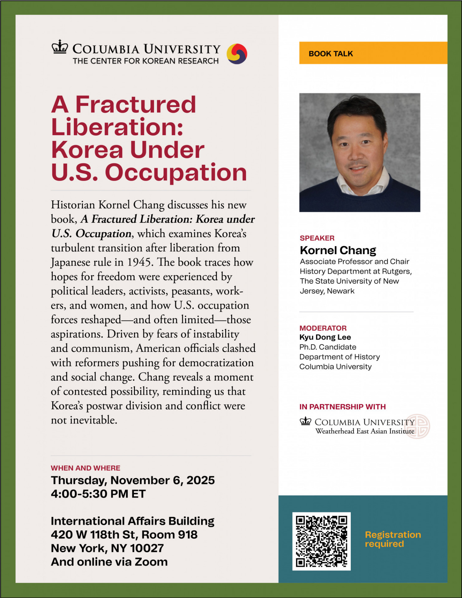 "A Fractured Liberation" event flyer, 11/6