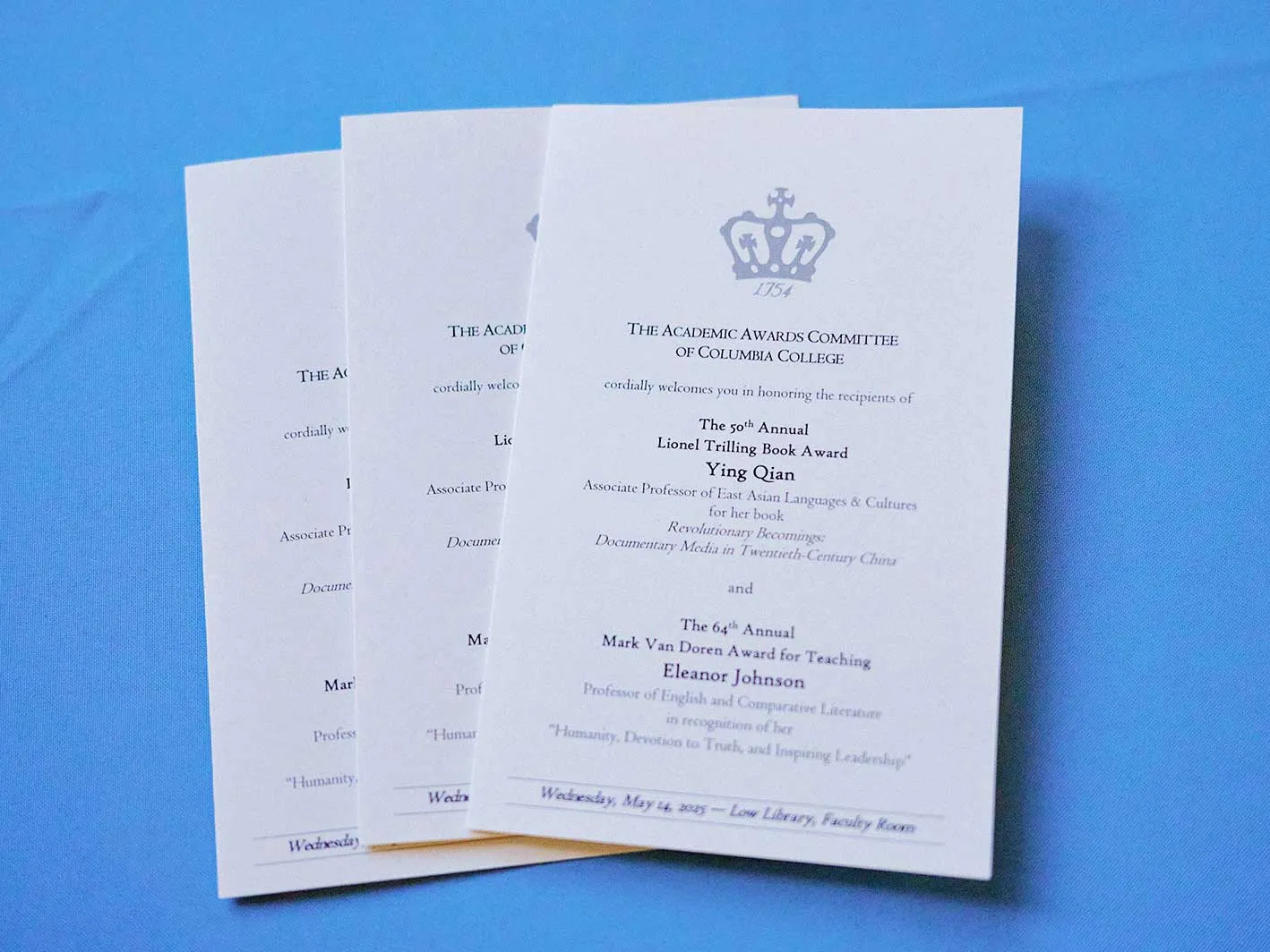 Program for the awards ceremony at Low Library on May 14, 2025 (Gabe Gomez)