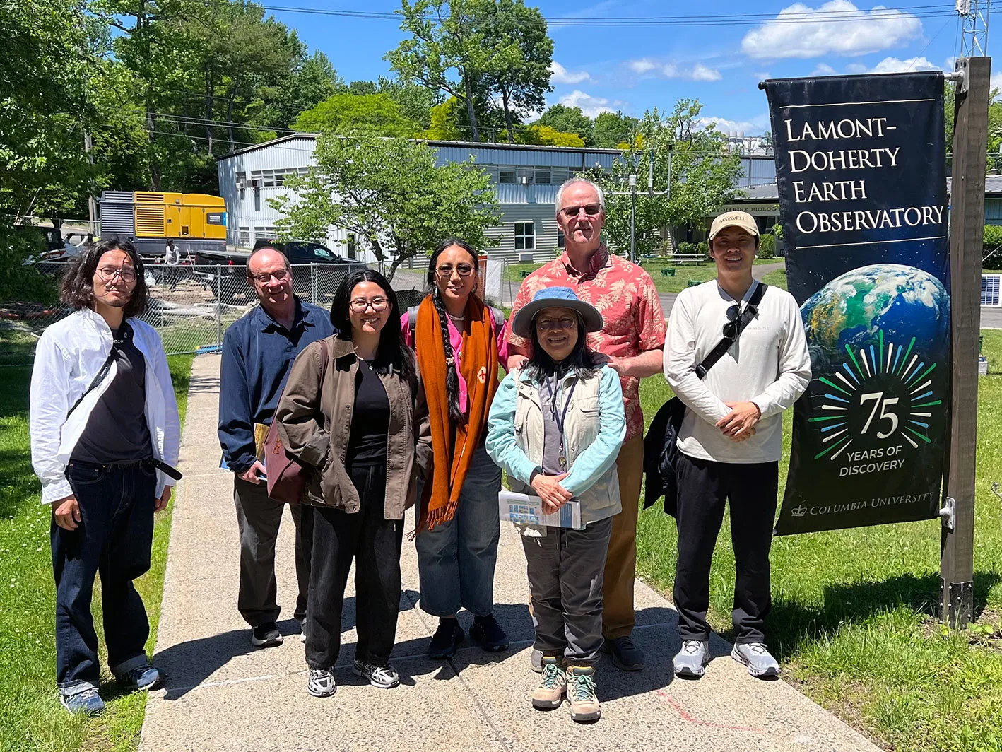 Conference presenters join Brendan Buckley and  Mike Kaplan at the Lamont-Doherty Earth Observatory campus