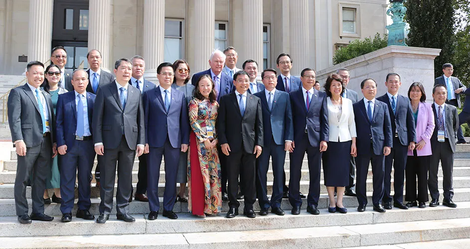 Members of the Vietnam Leadership Program delegation on the Low Library steps at Columbia University on Aug. 24, 2026