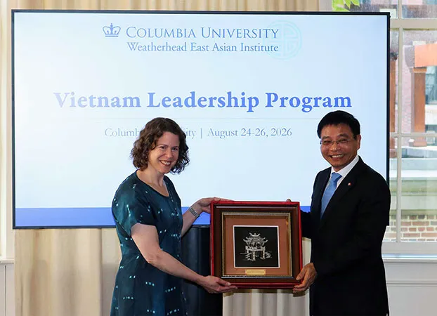 Columbia University Executive Vice President of Arts and Sciences and Dean of the Faculty of Arts and Sciences Amy Hungerford with Deputy Prime Minister of Vietnam Nguyen Van Thang on Aug. 26, 2026