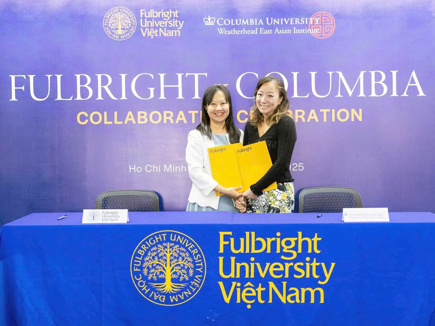 President of Fulbright University Vietnam Dr. Dinh Vu Trang Ngan with Lien-Hang Thi Nguyen in Ho Chi Minh City on Nov. 7, 2025